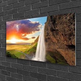 Skleneny obraz Vodopád slnko krajina 140x70 cm