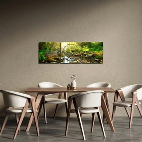 Obraz rieky v zelenom lese (s hodinami) (90x30 cm)