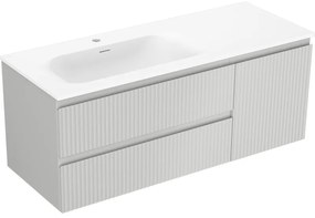 Mexen Rivel, kúpeľňová skrinka 120 cm s umývadlom Vela vľavo, 2S, 1D, drážkovaná, sivá matná/biela matná - 91A23-12047-3-BBFFF62-W23L01