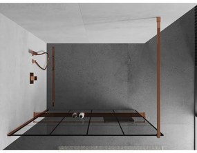 Mexen Kioto, sprchová zástena s poličkou a držiakom na uteráky 130 x 200 cm, 8mm číre sklo s čiernym vzorom, profil ružové zlato, 800-130-121-60-77