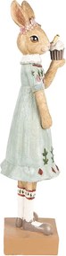 Dekorácia králičia slečna v modrých šatách s tortičkami - 9*8*28 cm