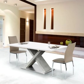 Kondela Jedálenský stôl, FARNEL, biela s vysokým leskom HG/betón