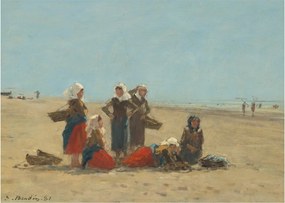 Obraz - Eugène Boudin, Women on the Beach at Berck, reprodukcia (70x50 cm)
