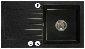 Kuchynský drez Lemmion (čierna + textúra) (s 3 otvormi pre batériu) (L). Vlastná spoľahlivá doprava až k Vám domov. 1066404