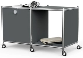 Kovový nočný stolík »CN3« s 1 výklopným priečinkom a kolieskami, sivý