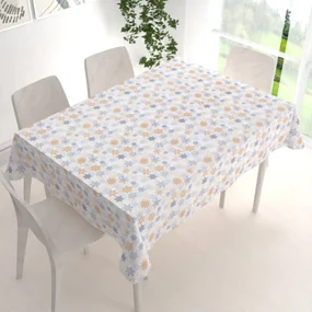 Biante Vianočný dekoračný obdĺžnikový obrus PML-041 Modrosivé a béžové vločky 50x100 cm