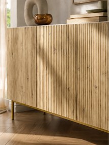 Komoda Nicole 200 cm štvordverová - Biely / Dub artisan / zlote nozki