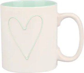 Hrnček Srdce 600 ml, bielo/zelená mätová%