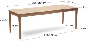 Rozkladací jedálenský stôl s doskou v dubovom dekore v prírodnej farbe 80x160 cm Yain – Kave Home