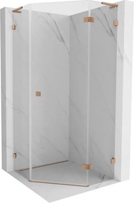 Mexen Lunar, L päťuholníkový sprchový kút s pravým sklonom 80 x 80 cm, 8mm číre sklo, profil medená matná, 831L-080P-080L-65-00-P