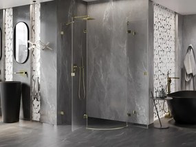 Mexen Lunar, polkruhový sprchový kút naklápací doľava 100 x 80 cm, 8mm číre sklo, zlatý profil, 833-100L-080P-50-00