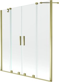 Mexen Velar Duo, 2-krídlová posuvná vaňová zástena 160 x 150 cm, 8mm číre sklo, zlatý lesklý profil, 896-160-000-02-50