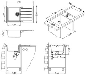 ALVEUS SETA23231 - Kuchynský drez CADIT+drezová batéria MINTAS 34cm granit/čierna