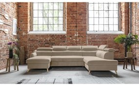 Béžová zamatová rozkladacia rohová pohovka do "U" (pravý roh) Sweet Harmony – Miuform