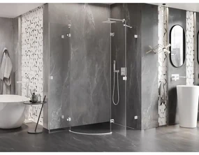 Mexen Lunar, pravý polkruhový sprchový kút 90 x 80 cm, 8mm číre sklo, biely profil, 833-090P-080L-20-00