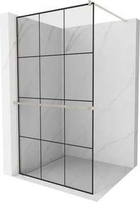 Mexen Kioto+, sprchová zástena Walk-In s poličkou a vešiakom 120 x 200 cm, 8mm číre sklo čierny vzor, brúsená oceľ profil, 800-120-121-97-77