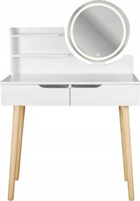 Toaletný stolík SCANDI 2 so zrkadlom a LED osvetlením biely / naturálny
