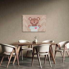 Sklenený obraz - Medvedík v pruhovanom tričku (70x50 cm)