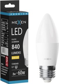 Mexen Nova, LED žiarovka E27, C37, 5W, Teplá - 3000K, 525 lm - L102-E27-0530-01