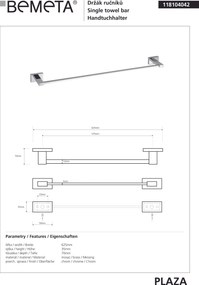 Bemeta Design PLAZA: Držiak uterákov, 575 mm - 118104042