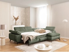 Zelená menčestrová rohová pohovka (pravý roh/do L) Marbeya – Ropez