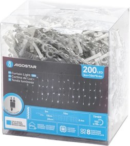 Aigostar - LED vonkajšia vianočná reťaz 200xLED/3,6W/230V/8 funkcií 10x0,4m IP44 studená biela