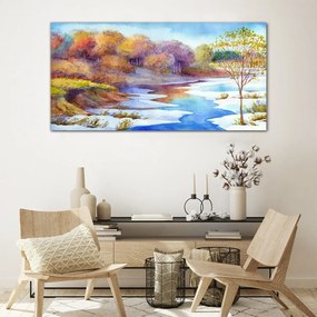 Skleneny obraz Akvarel strom rieka