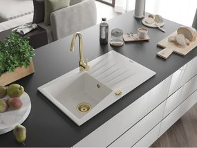 Mexen Cesar, granitový drez 775x470x190 mm, 1-komorový, biela so zlatým sifónom, 6514771010-20-G