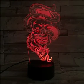 3Dmix 3DL-CLK030 – 3D LED nočná lampa - Lebka s hadom (Hodiny s budíkom)