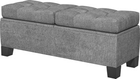 HOMCOM Tkaný úložný taburet s gombíkmi pre predsieň a spálňu, 116x41x47cm, Sivá | Aosom