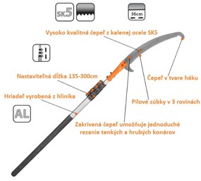 Píla s hákom na teleskopickej rukoväti 3m