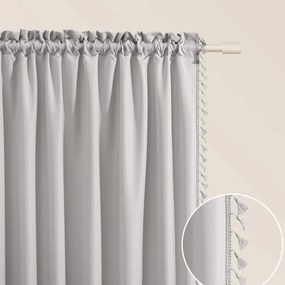 Svetlosivý záves Lara na riasiacu pásku so strapcami 140 x 280 cm