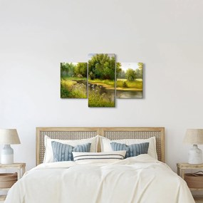 Obraz - Rieka pri lese, olejomaľba (90x60 cm)