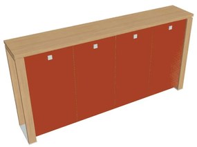 Stredná šatníková skriňa Verno+ S 260 x 46 x 130 cm, sklenené dvere, dub svetlý / oranžová