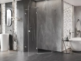 Mexen Lunar, L päťuholníkový sprchový kút naklápací doľava 100 x 90 cm, 8mm číre sklo, chrómový profil, 831L-100L-090P-01-00-L