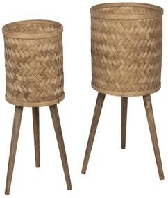 Set 2ks dreveno - bambusových kvetináčov na nôžkach Ammy - Ø 38 * 71 / Ø 32 * 67 cm
