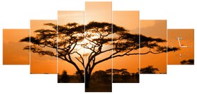 Gario Obraz s hodinami Nádherná africká krajina - 7 dielny Rozmery: 210 x 100 cm