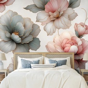 Samolepiaca fototapeta elegantné pastelové kvety s listami