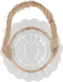 Transparentný rebrovaný sklenený svietnik s jutou - Ø 9*8 cm