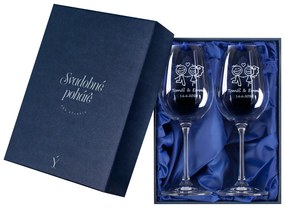 Darčeková krabička na vínne svadobné poháre modrý satén