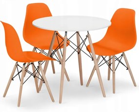 Jedálenský stôl TODI biely 80 cm s tromi stoličkami OSAKA oranžové