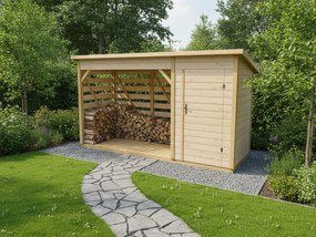 Dreváreň so záhradným domčekom 6-Kubík - Premium, farba natur, (1,35 × 3,95 m), DREVNIK8 - domceknazahradu.sk