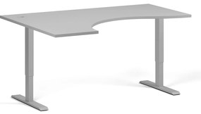Ergonomický výškovo nastaviteľný stôl, 160x120 cm, 2 motory, L/P, sivá podnož, sivá