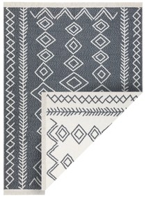 Obojstranný šnúrkový ekologický koberec TWIN 23000 Boho, so strapcami, antracit - krémový