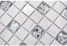 Mozaika z prírodného kameňa štvorcová crystal/kameň/oceľ wood white