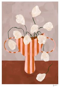 Plagát 30x40 cm White Flowers in Striped Vase – Frankie Penwill – The Poster Club