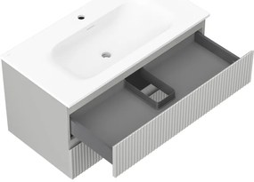 Mexen Rivel, kúpeľňová skrinka 90 cm s umývadlom Vela, 2 zásuvky, drážkovaná, sivá matná/biela, 91A20-09047-2-BFF62-W23M01