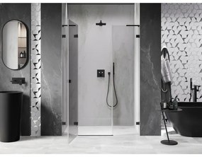 Mexen Lunar L, výklopné sprchové dvere ľavé 150 cm, číre sklo, čierny profil, 834SL-150-050-70-00-L