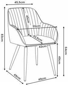 Sada dvoch jedálenských stoličiek TURNO zamatové, sivé / čierne nohy (2 ks)