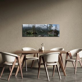 Obraz stromov v jazere (s hodinami) (90x30 cm)